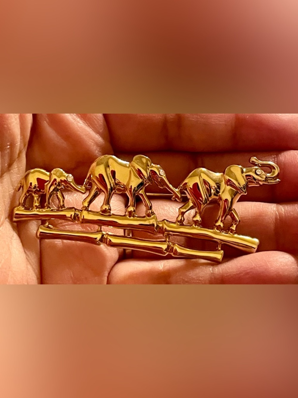 Gold Elephant Parade Brooch - Women Jewelry